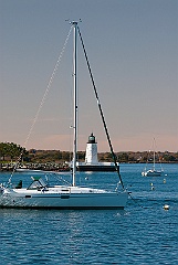 Sailboats Moored Near Newport Harbor Light